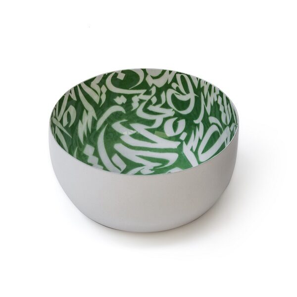 alt="green iron bowl with calligraphy"