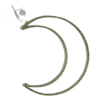 18" Gold beaded crescent with a hanger at the top, suitable for hanging.