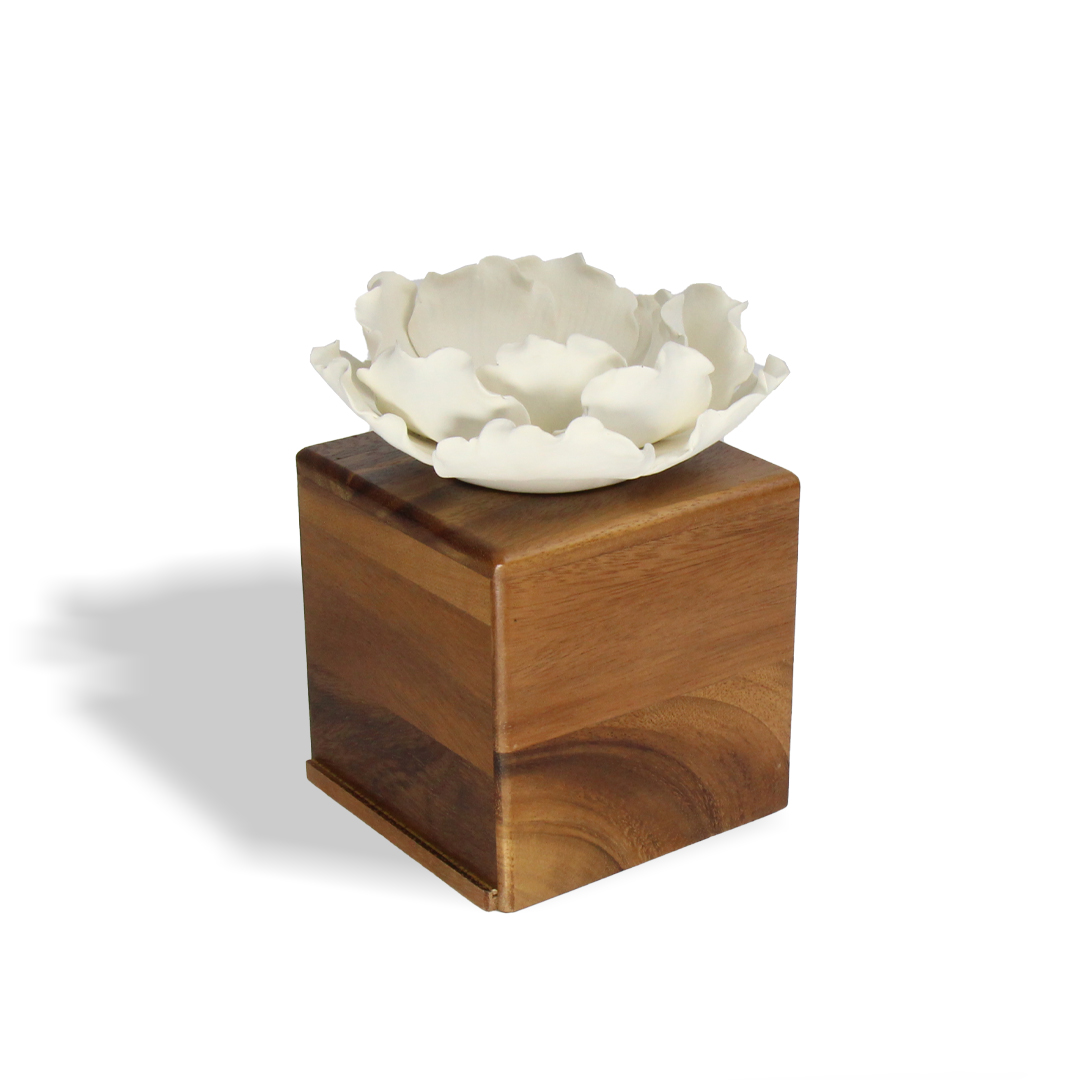 Open Tissue Box - Elegant Ceramic White Open Peony Tissue Box