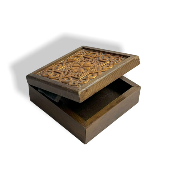 علبة خشبية بغطاء من البورسلان لون اصفر - Image 2