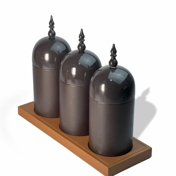 صينية من الجلد لون بني من مجموعة القرمز-طقم من ثلاث قطع - Image 10