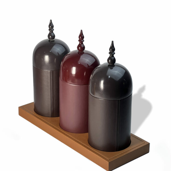 صينية من الجلد لون بني من مجموعة القرمز-طقم من ثلاث قطع - Image 9