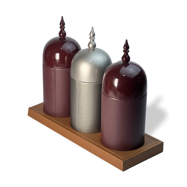 صينية من الجلد لون بني من مجموعة القرمز-طقم من ثلاث قطع - Image 5