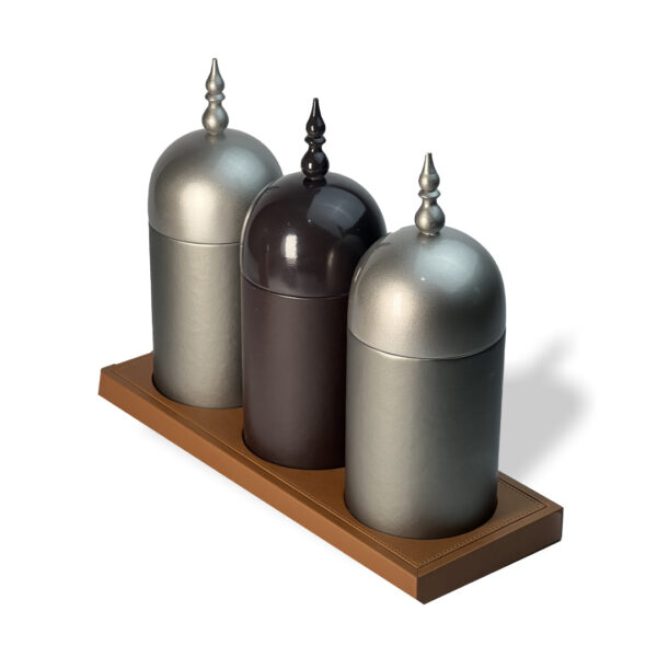 صينية من الجلد لون بني من مجموعة القرمز-طقم من ثلاث قطع - Image 3