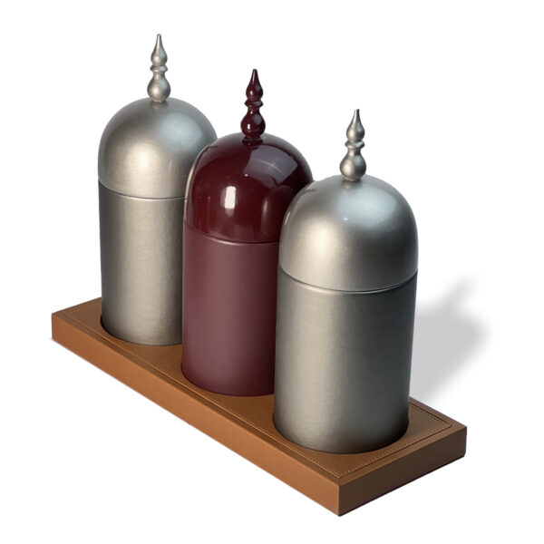 صينية من الجلد لون بني من مجموعة القرمز-طقم من ثلاث قطع - Image 2